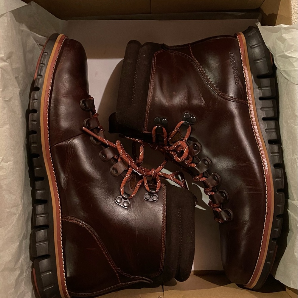 Cole Haan Men's Dark Brown Leather Lace-Up Boots